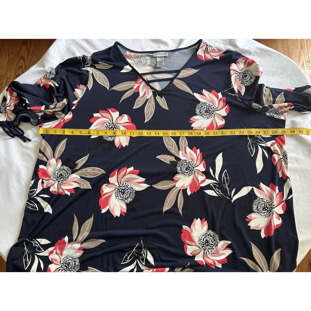 Catherines Tropical Floral Stretch Blouse Womens Size 3X Blue Classic Comfort - Picture 6 of 8